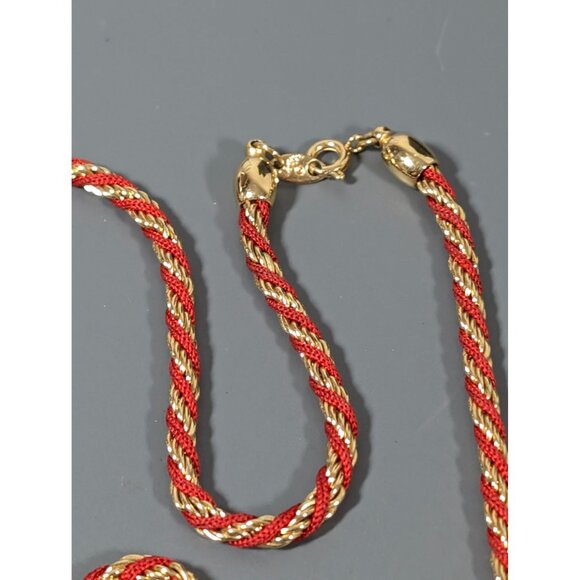 Vintage Napier Gold Tone Red Cord Twist Rope Chain Necklace 24" - Picture 6 of 8